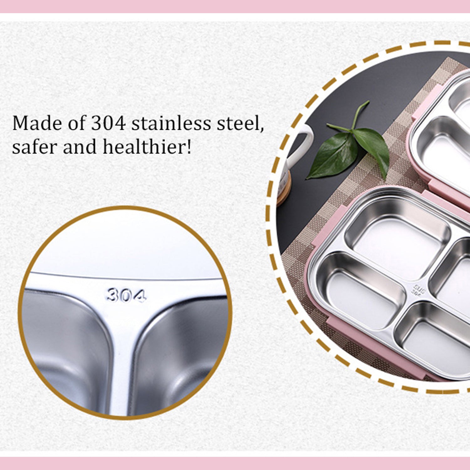 2041 Pink Lunch Box for Kids and adults, Stainless Steel Lunch Box with 3 Compartments With spoon slot. DeoDap 2041 Pink Lunch Box for Kids and adults, Stainless Steel Lunch Box with 3 Compartments With spoon slot. DeoDap